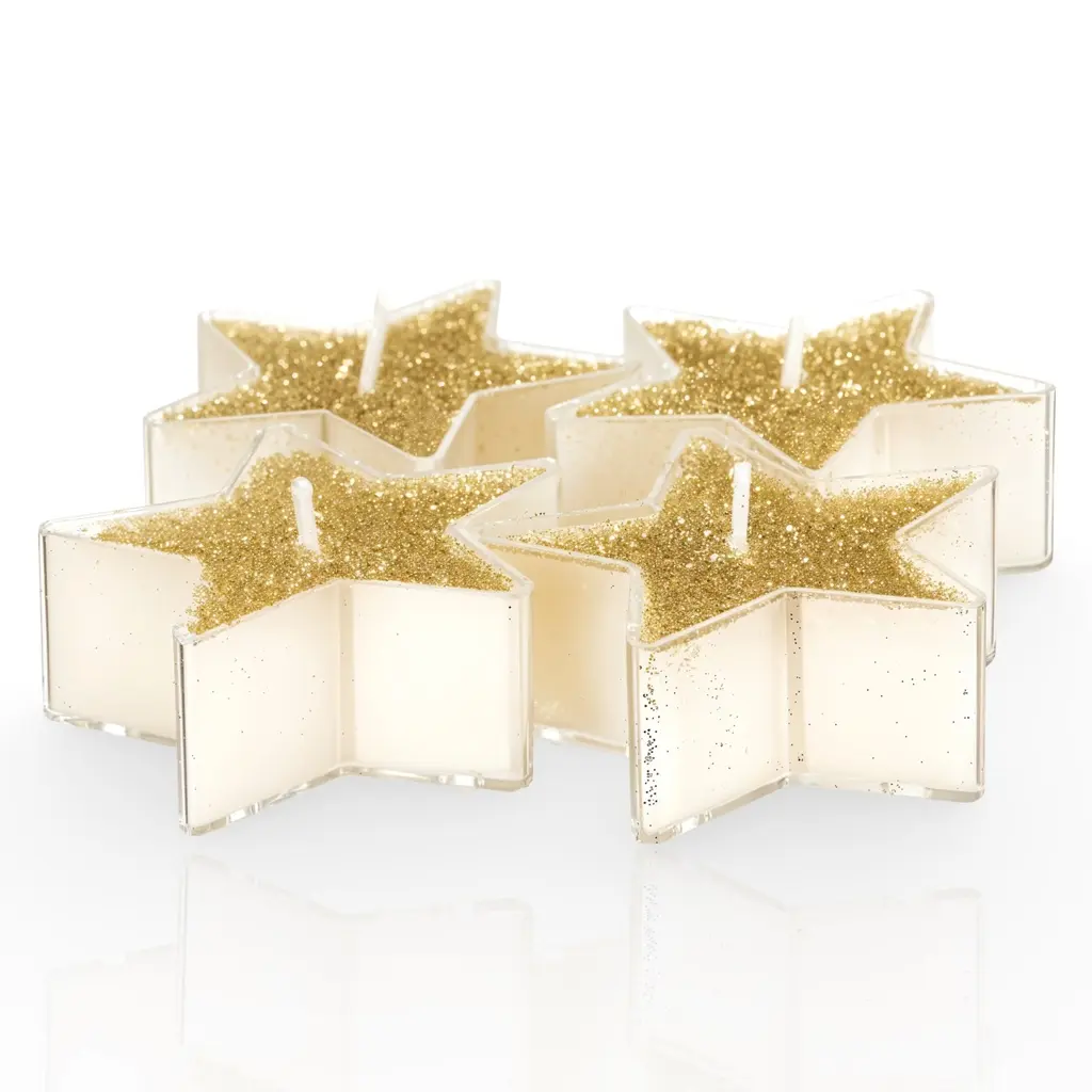 [3560239508069] Bougie Chandelle Plate Étoile pailletée 4pcs.webp