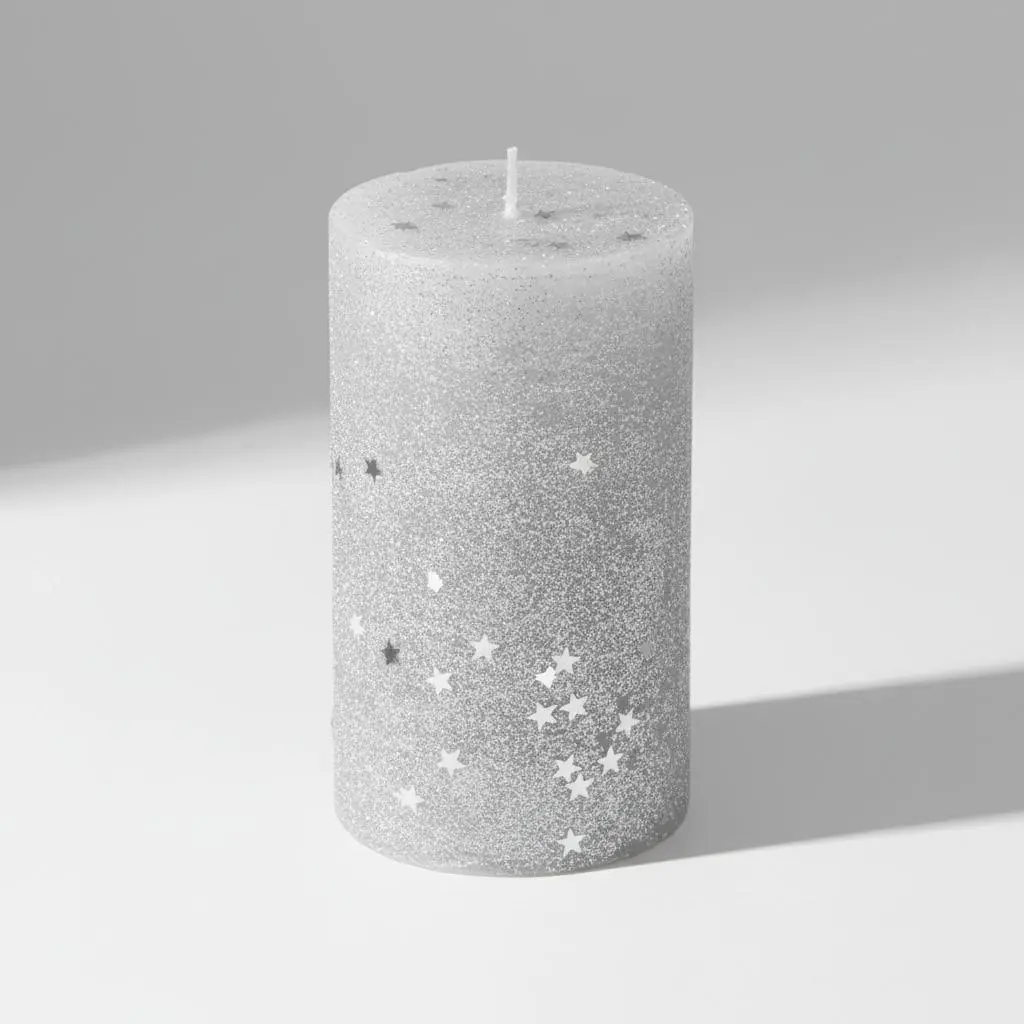 [3560239507284] Grande bougie à paillettes et étoiles (Argenté)