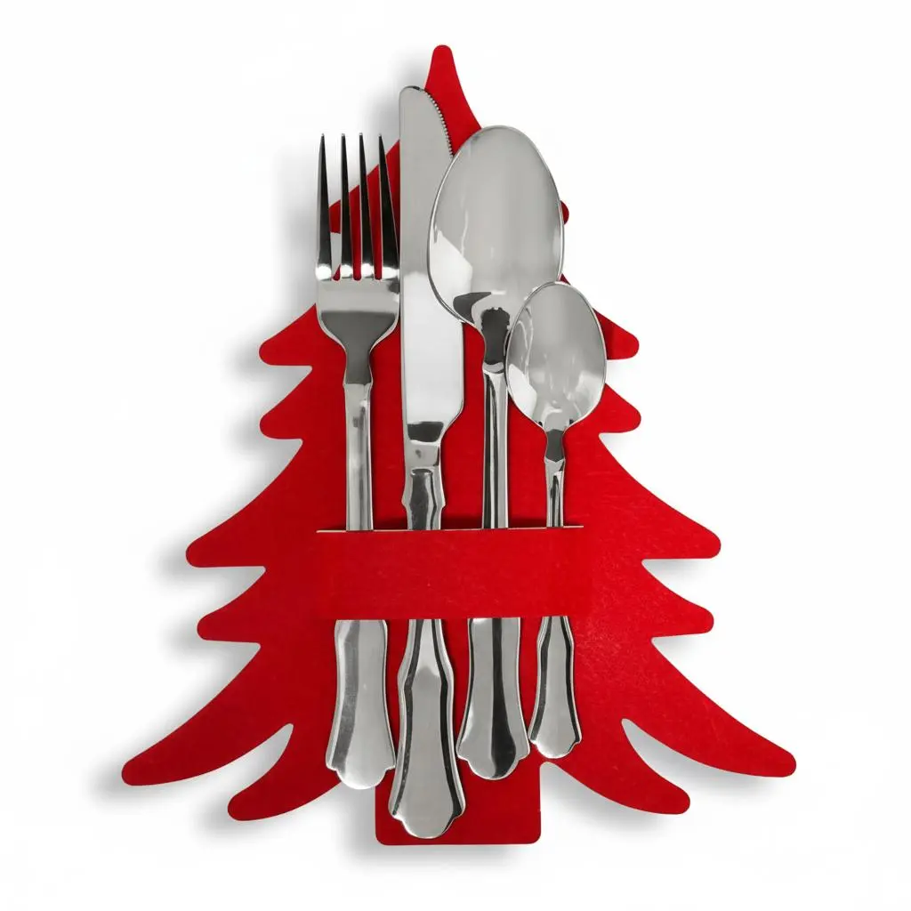 [3560237579740] Lot de 4 porte-couverts Sapin rouge en Feutrine