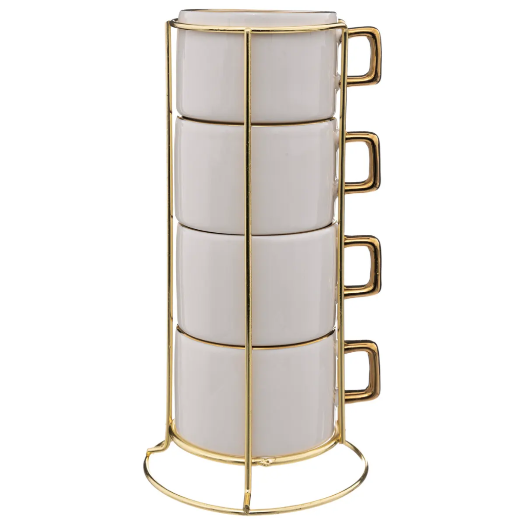 [CU-121-24] Secret de Gourmet - Rack de 4 mugs blanc/doré "Arya" 17 cl