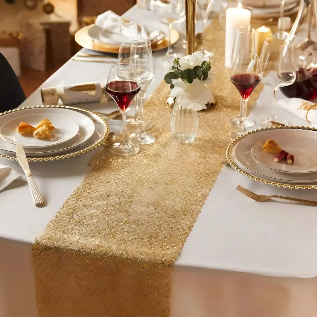 [3560233779878] Chemin de table Noël paillettés dorées (28x300cm)