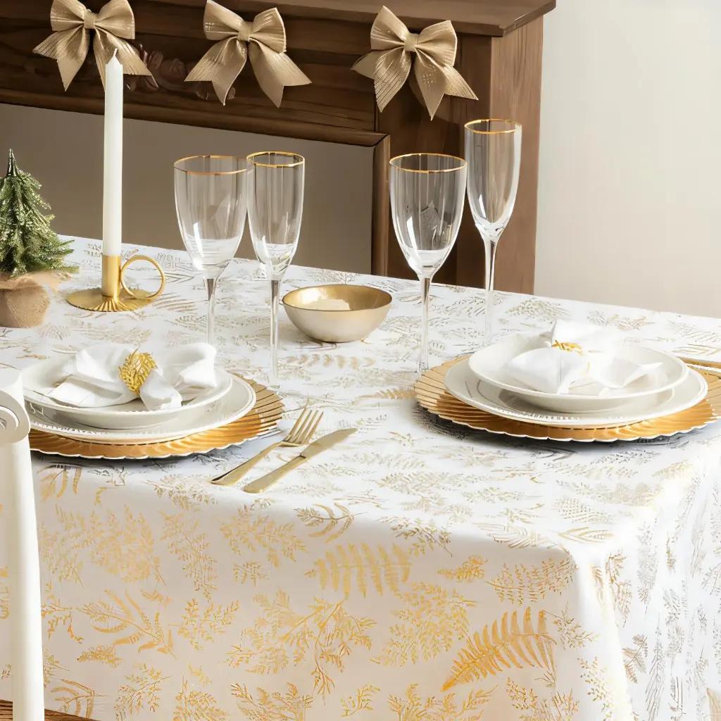 Nappe de Noël Feuilles Dorés (140x240cm)