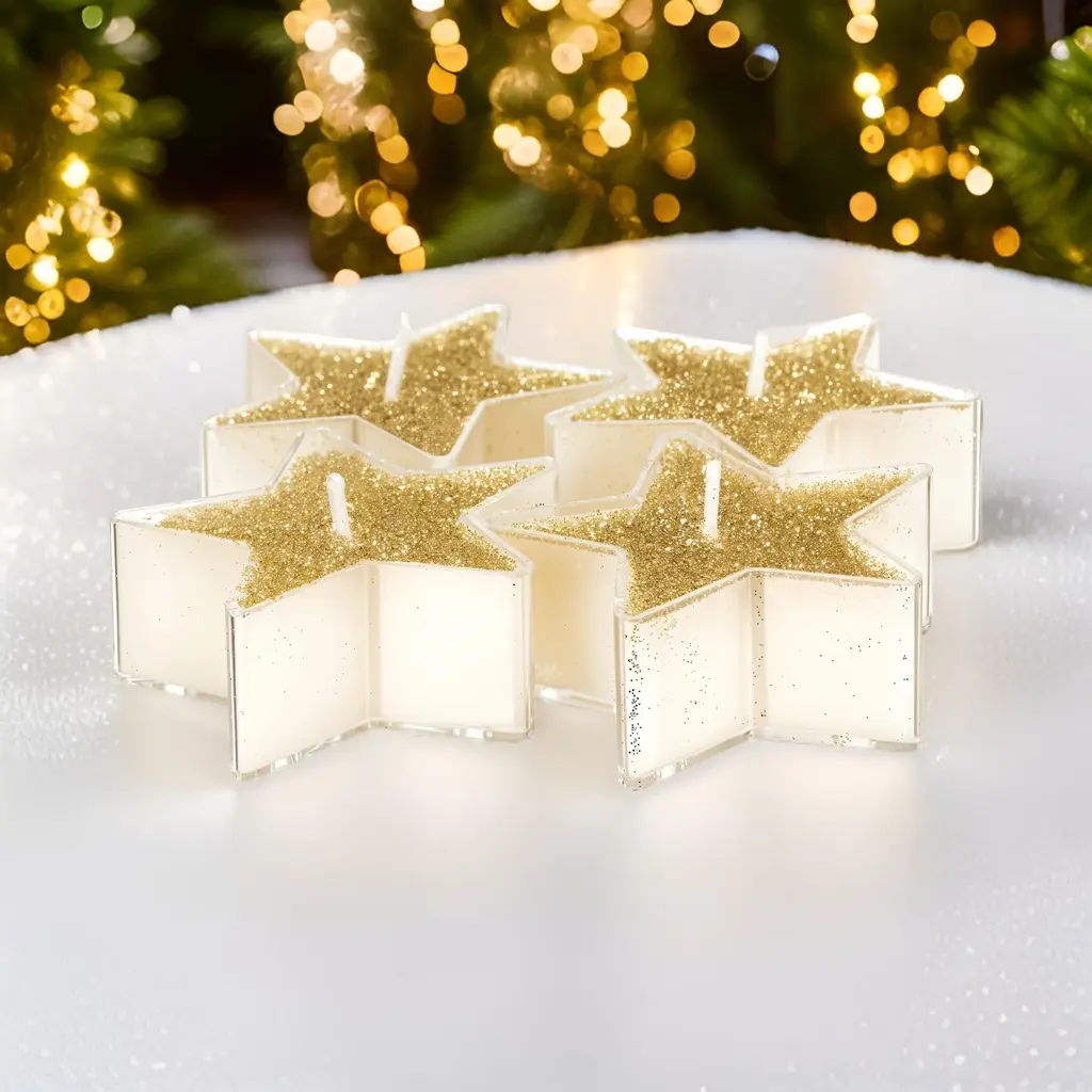 [3560239508069] Bougie Plate Étoile pailletée (4 pcs)