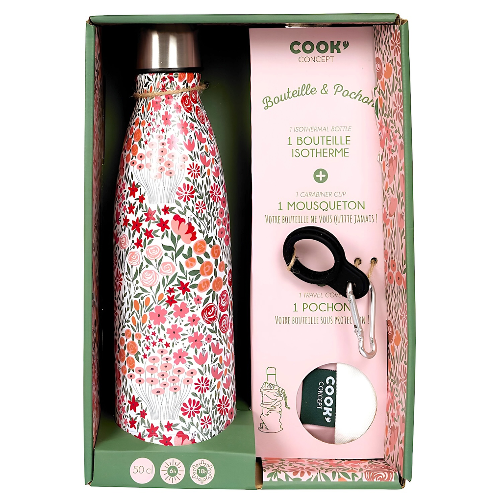 Coffret Bouteille Isotherme Fleurie 500 ml
